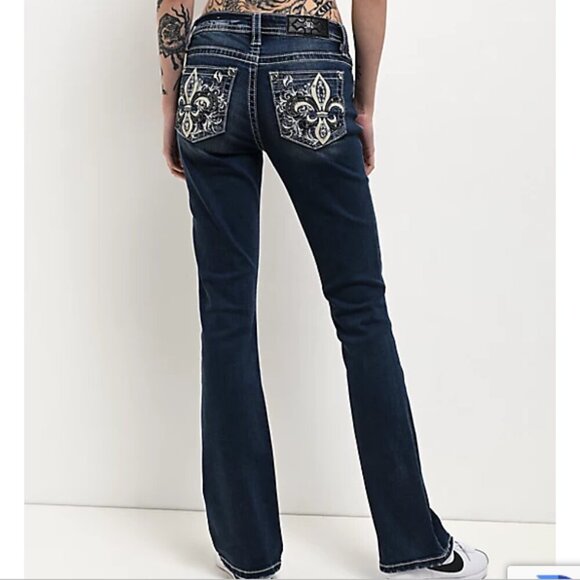 Miss Me Denim - Miss Me Fleur De Lis Blue Wash Bootcut Jeans